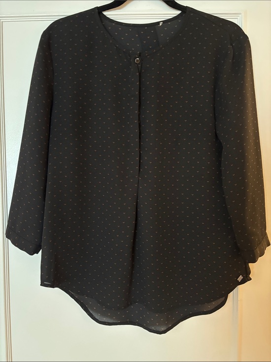 RW&CO. Tops - RW&CO. Black Blouse with Tiny brown heart Dot Pattern